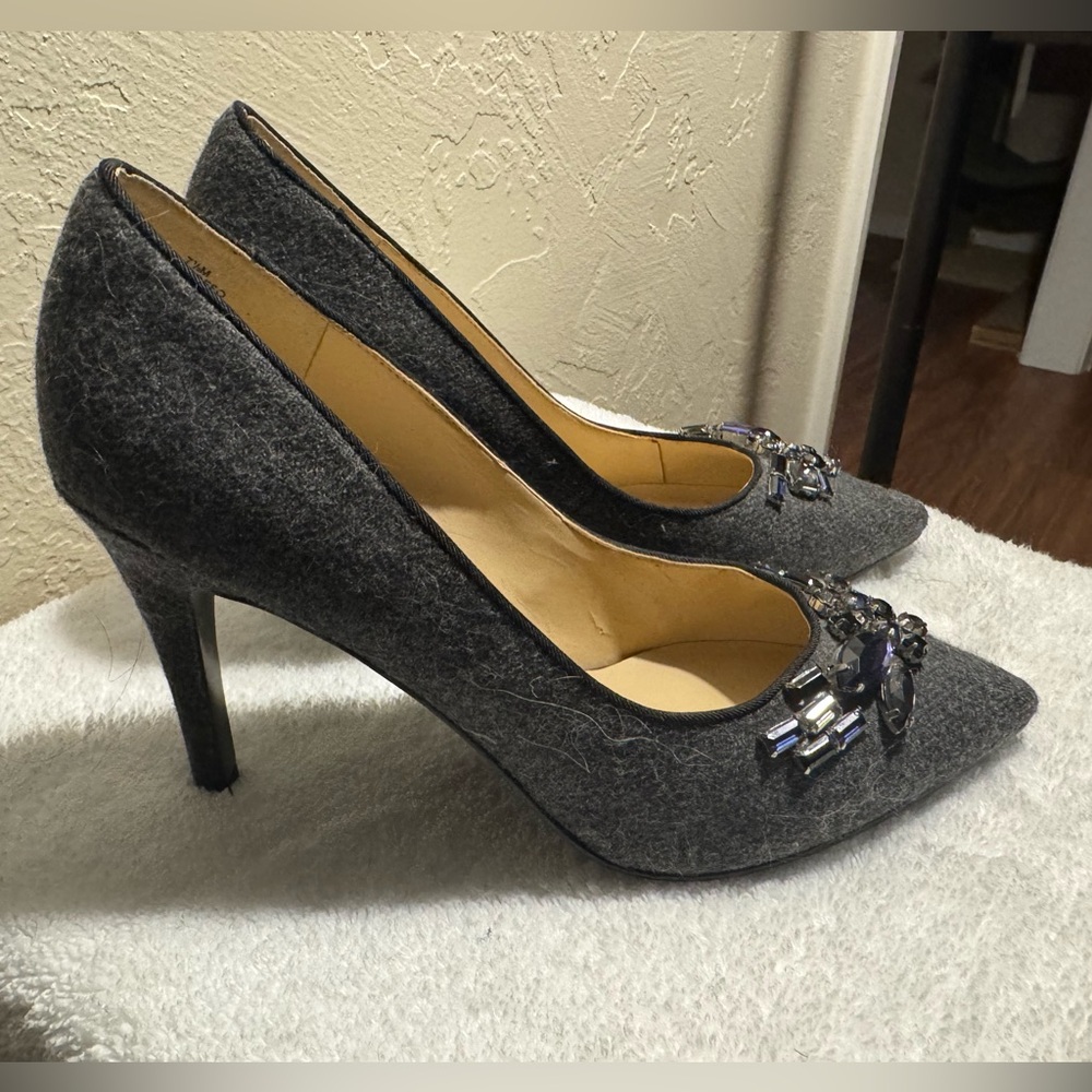 Nine West Grey Jeweled Heels - Size 7.5